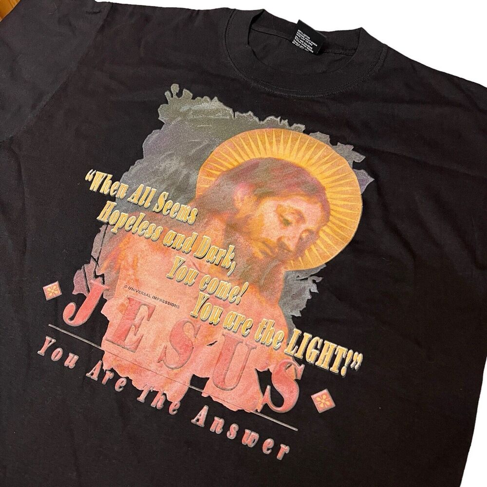Jesus Tee Vintage Mens M Black Hopeless Dark USA Light Answer Hoss Prayers Saint